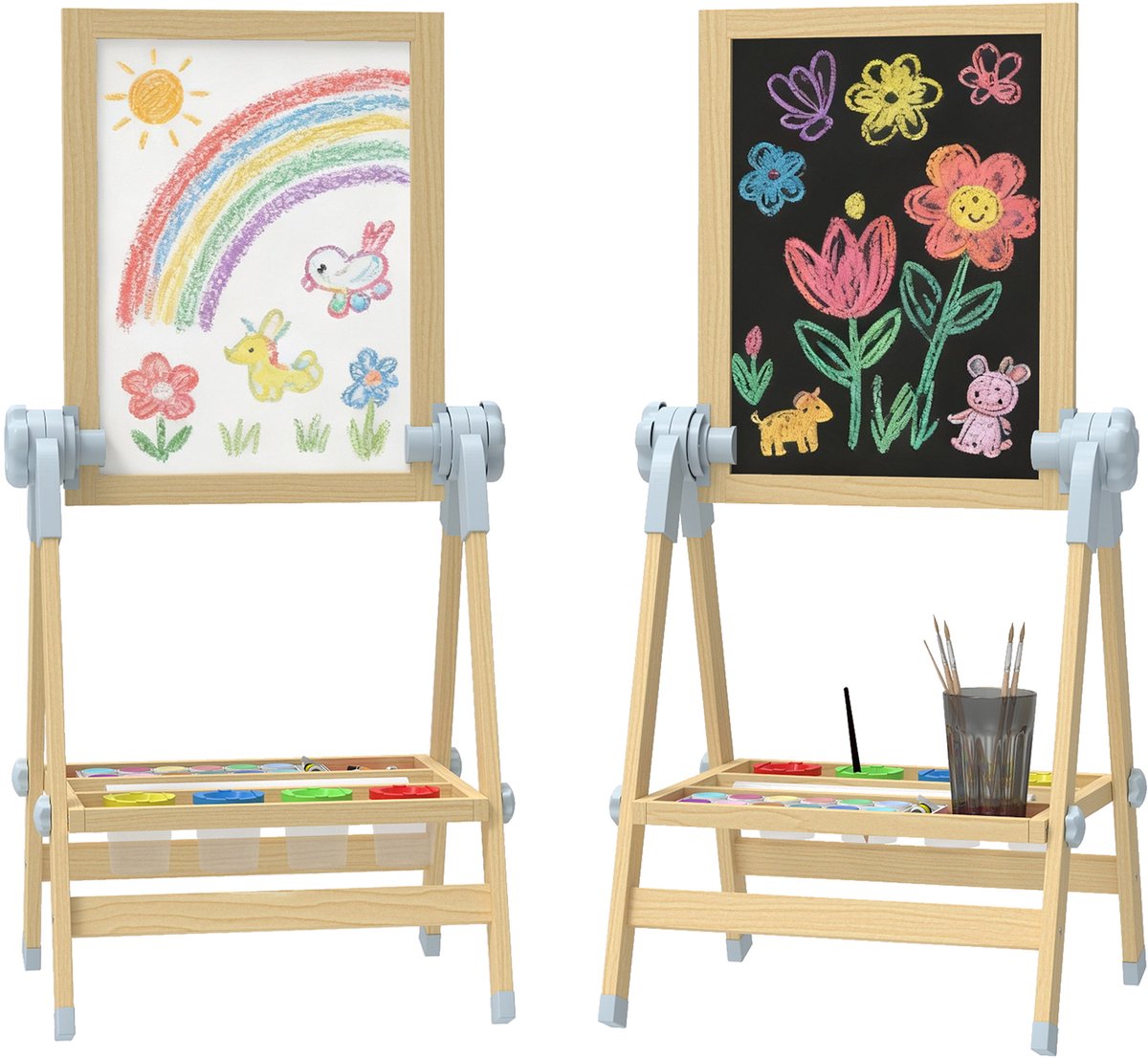 Aiyaplay Kids Easel-Grenenhout, MDF-48,5L x 46,5B x 97H cm-Natuurhout