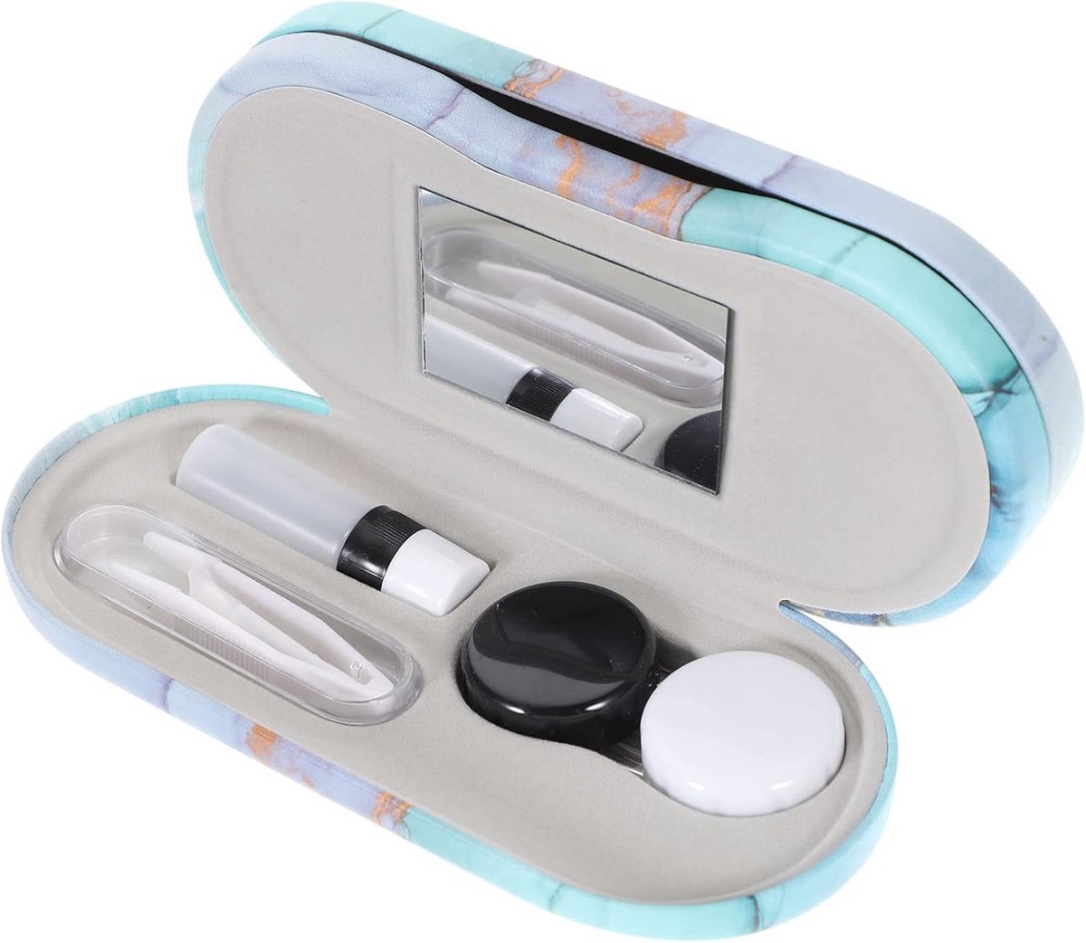 Multifunctionele Dubbellaagse Brillenkoker met Spiegel voor Brillen en Contactlenzen