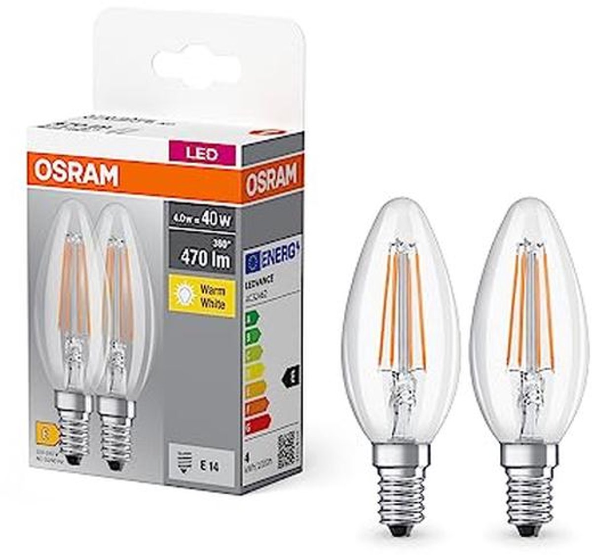 40W LED Filament Lamp E14 2-Pack - Warm Wit Licht, Energiezuinig, Lange Levensduur
