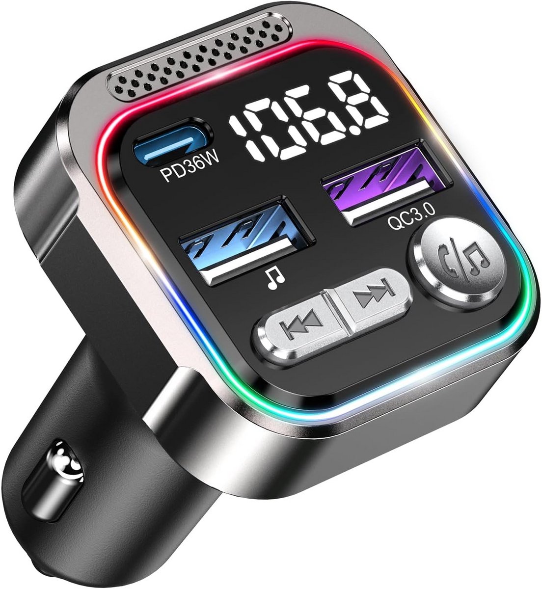 Bluetooth FM Zender voor Auto met PD 36W & QC3.0 Snel Opladen - Handsfree & Muziekweergave