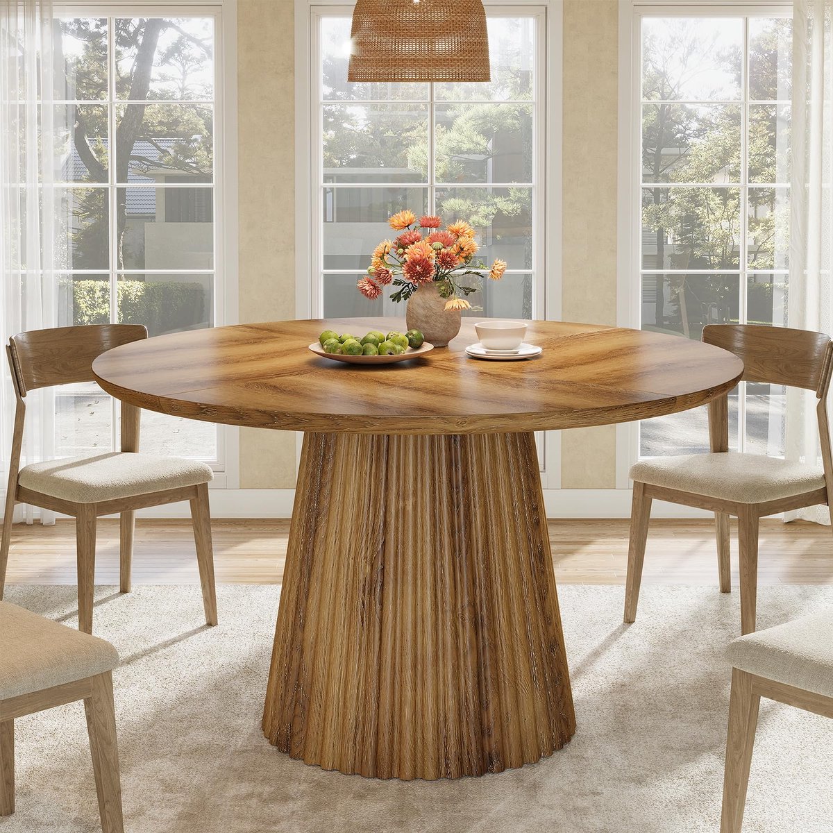 LITTLE Trees Boerderijstijl Eettafel - 120 X 76 X 120 cm - Ronde Houten Tafel - Voor Eetkamer, Keuken & Woonkamer - Bruin – foto 7