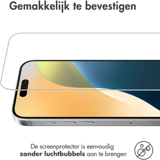 Screenprotector van gehard glas, gemakkelijk te bevestigen zonder luchtbellen, op een iPhone.