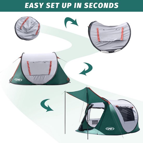 Pop-uptent voor 3-4 personen - Gemakkelijk op te zetten Campingtent met Voortent en Gaasvensters — afbeelding 5