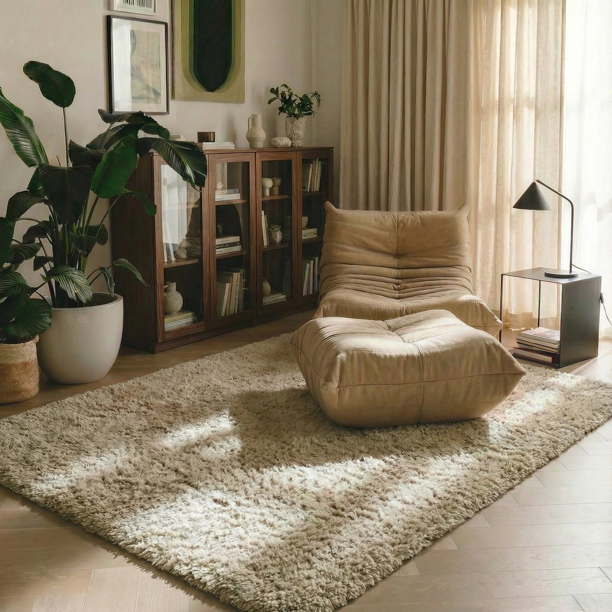 Hoogpolig vloerkleed Beige teddy 200x290cm Mrcarpet