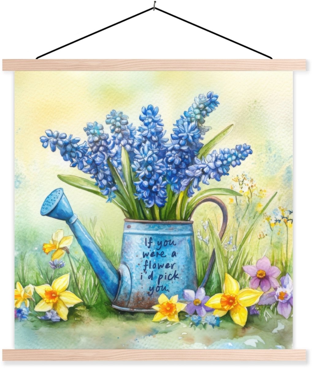 Posterhanger incl. Poster 90x90 cm - Schoolplaat - Lavendelbloemen - Quote - Gieter - Text