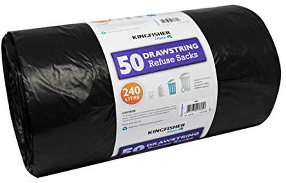 Zwarte Sterke Afvalzakken - 50 Stuks - Trekkoord - Capaciteit 240L - Voor Thuisgebruik