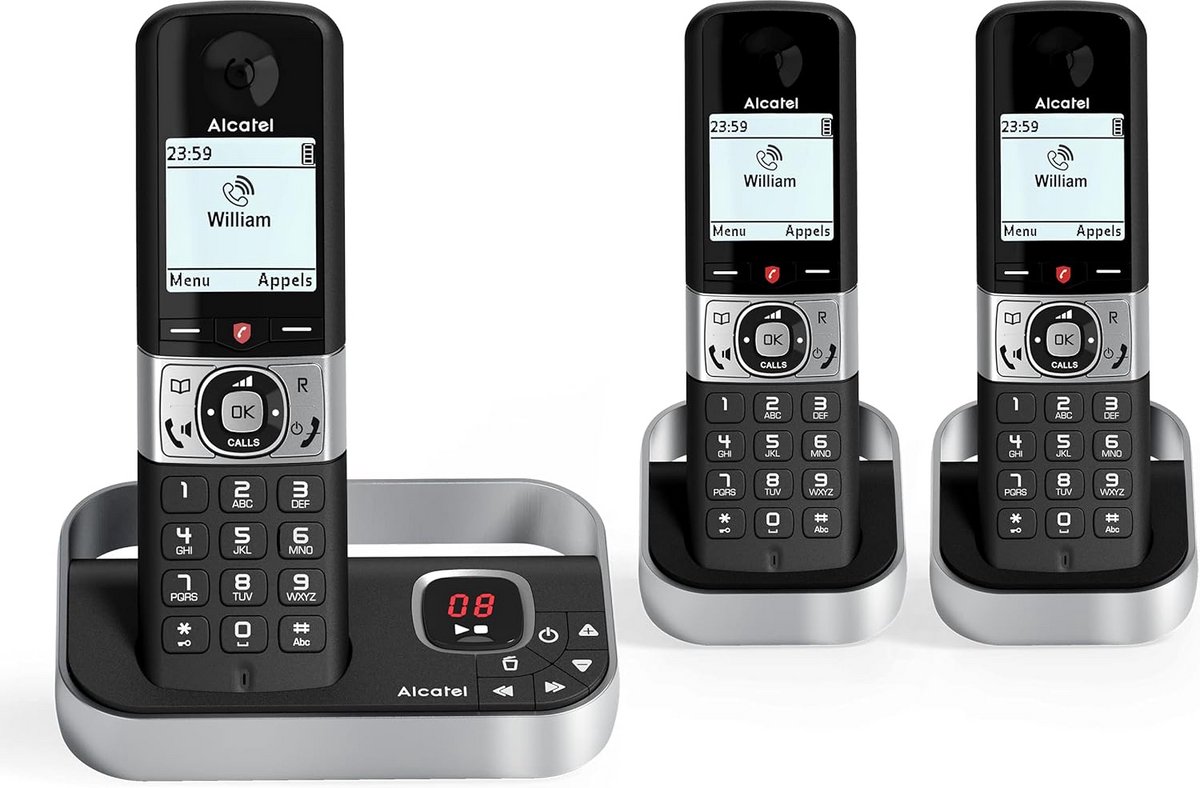 Draadloze telefoon met antwoordapparaat en oproepblokkering - 3 handsets in Grijs