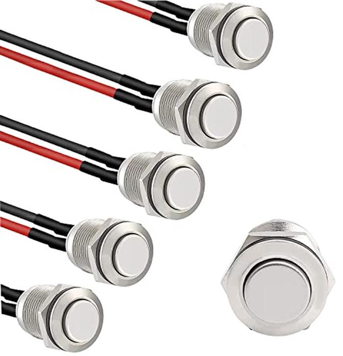 Momentane waterdichte knop 12 mm - Roestvrij staal, voorbedraad, 2A/12V/24V/125V/250V