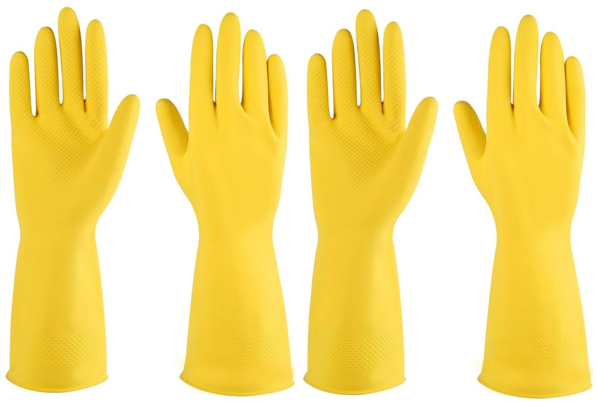 Set van 2 Duurzame Rubberen Afwas- en Schoonmaakhandschoenen - Medium, Geel