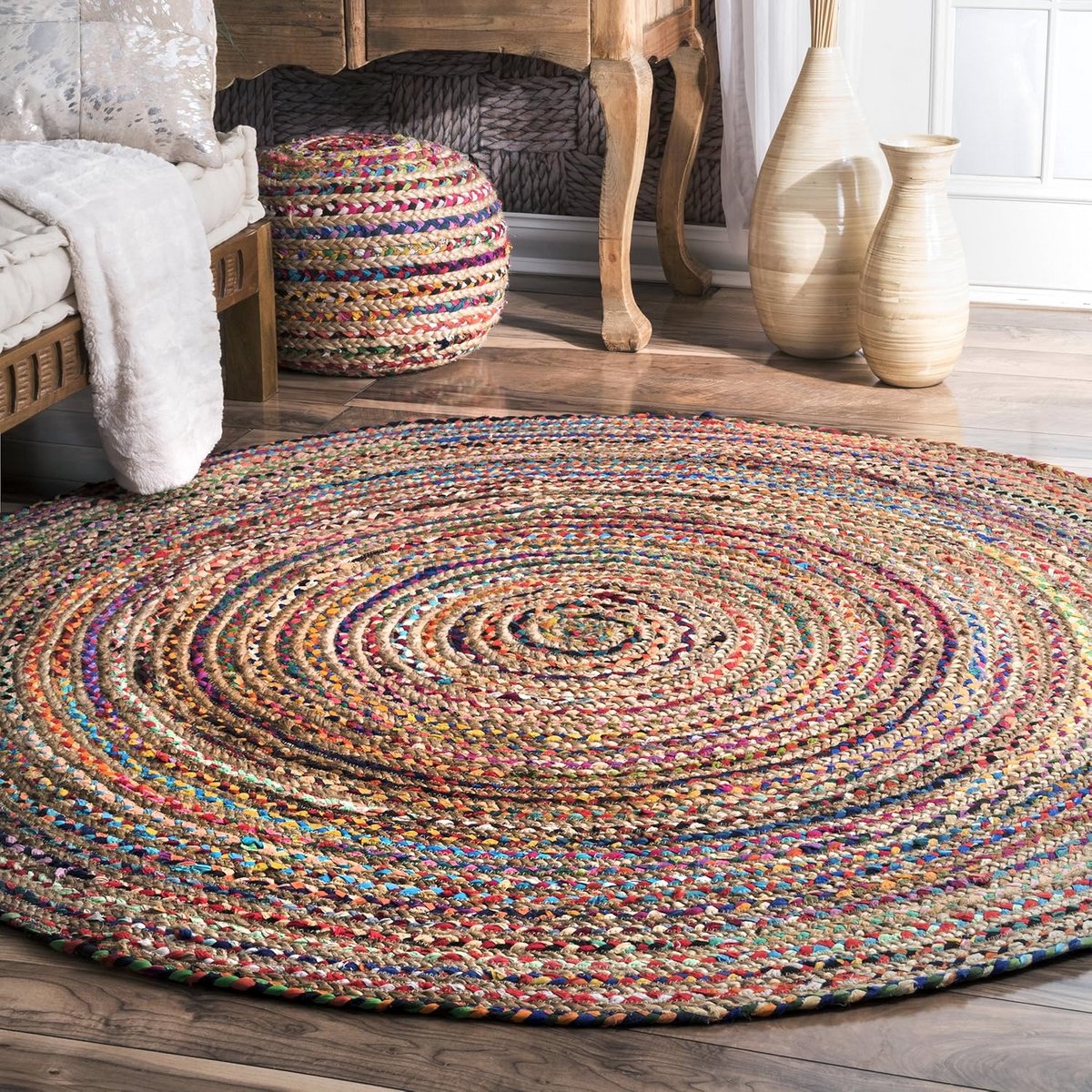 Multifunctioneel Rond Tapijt van Katoen en Jute - 8'