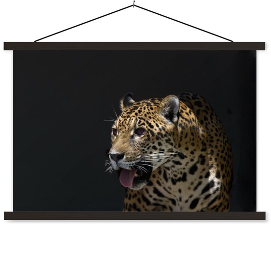 Affiche textielposter Jaguar aux yeux noirs sur fond noir 150x100 cm