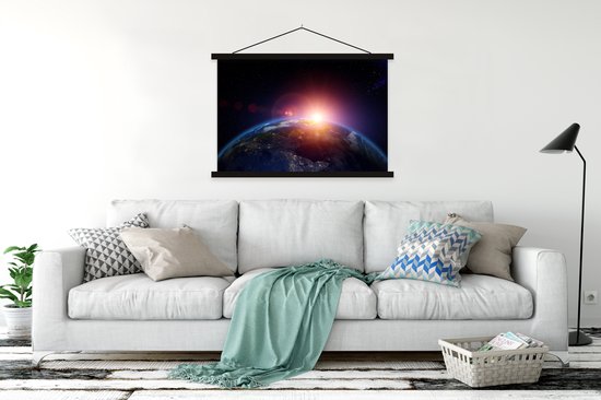 Posterhanger incl. Poster 120x80 cm - Schoolplaat - Satellietbeeld van een zonsopkomst - Textielposter - Zwarte latten