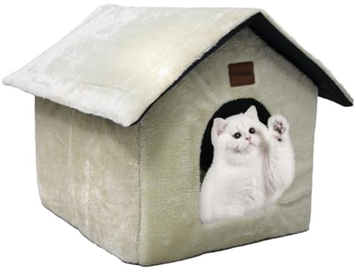 Draagbaar Kattenhuis met Pluche Kussen - Opvouwbaar Zacht Kattenhok 45x40x45cm