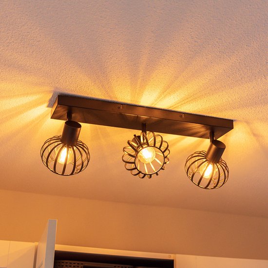 HOFTRONIC - Petal LED Plafondlamp 3 spots - Industriëel Modern - E14 Fitting - Zwart - IP20 - Plafondspot - Kantelbaar & Draaibaar - Voor hal, woonkamer, slaapkamer en zolder - Vierkant