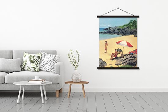 Illustration Vintage d'un poster en textielposter vacances à la plage à lattes noir 120x160 cm - Tirage photo sur plaque scolaire (décoration murale salon / chambre) XXL / Groot format!