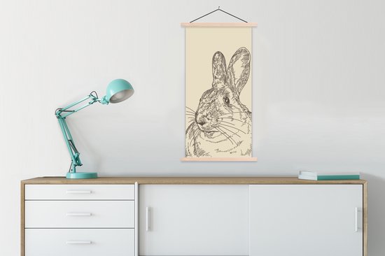 Porte-affiche avec affiche - Affiche scolaire - Illustration Vintage d'un lapin - 60x120 cm - Lattes vierges