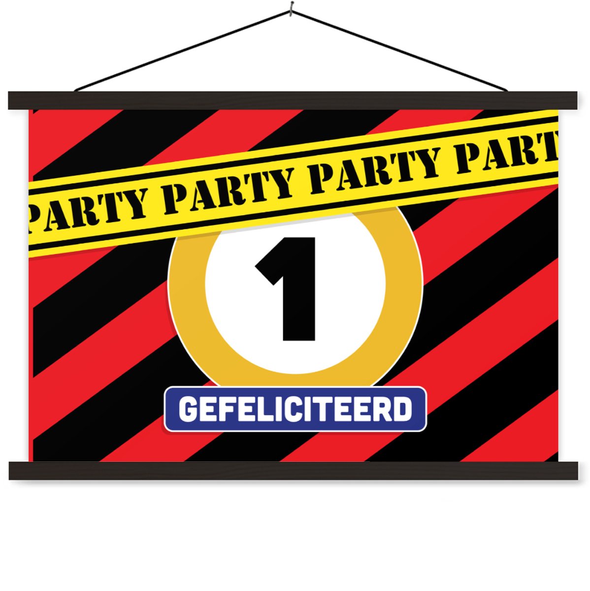 Posterhanger incl. Poster 90x60 cm - Schoolplaat - Decoratie - Feest - 1 jaar - Textielposter - Zwarte latten