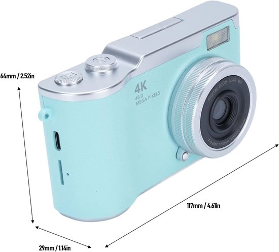 Digitale Camera Met 2,8 Inch LCD – 1080P 48MP, 8x Zoom, Anti-shake, Ideaal Als Vlogcamera Voor Kinderen Van 6–12 Jaar, Incl. Led-licht En Type-C Opladen
