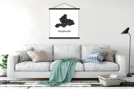 Porte-affiche avec affiche - Affiche scolaire - Gueldre - Nederland - Carte - Zwart - 90x90 cm - Lattes noires