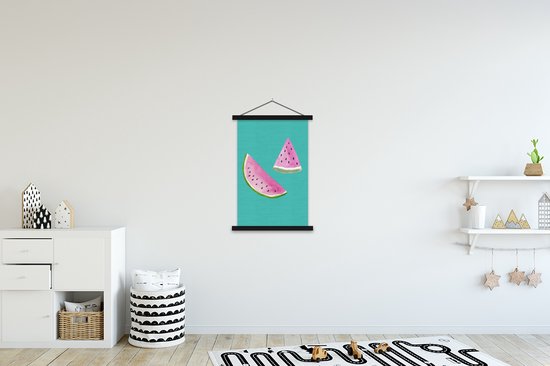 Porte-affiche avec affiche - Affiche scolaire - Pastèque - Aquarelle - Blauw - 60x90 cm - Lattes noires