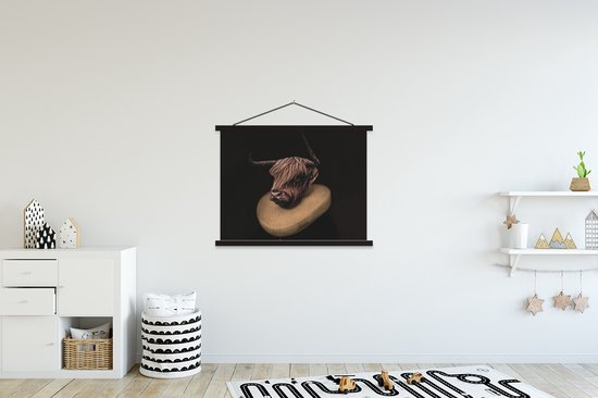 Porte-affiche avec affiche - Affiche scolaire - Highlander écossais - Peinture - Vache - 120x90 cm - Lattes noires