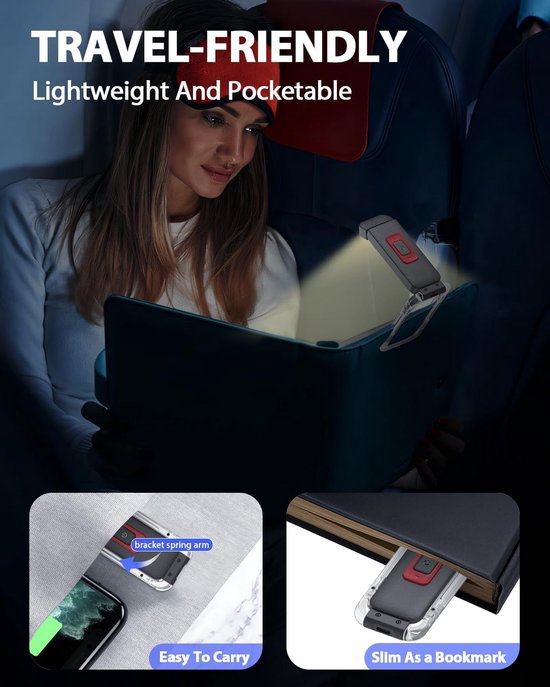 Lampe De Lecture Rechargeable Avec Minuterie - 3 Couleurs, Lumière Douce, Pour Lit, Bureau, Voyage
