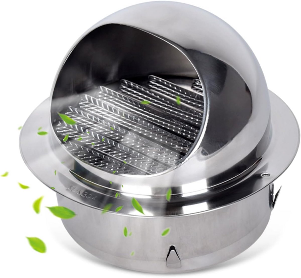 Rond Ventilatietrooster RVS 130mm met Insectennet en Kap - Regenbestendige Buitenlucht Afvoer
