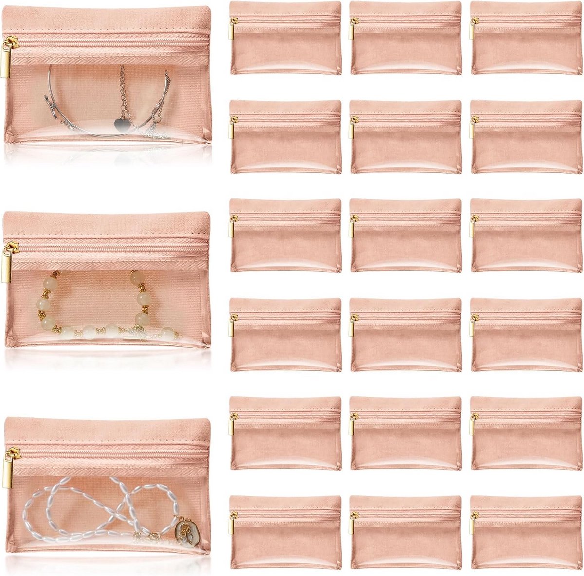50 Stuks Flanellen Sieraden Reiszakjes met Rits - 11,5 x 8 cm - Lichtroze - Voor Hangers, Oorbellen, Ringen en Armbanden - Draagbare Sieraden Organizer