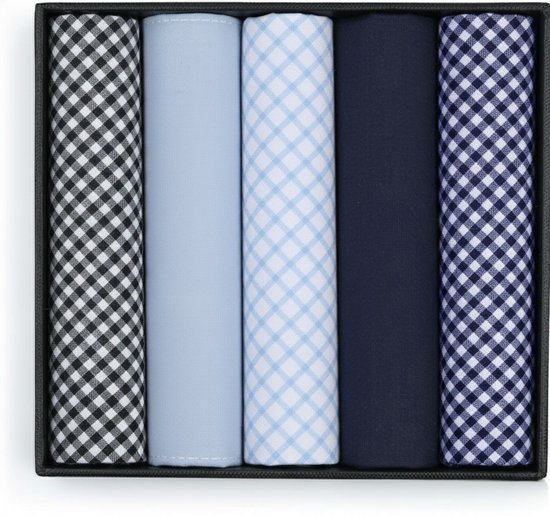 Mouchoirs Zakdoeken 5-Pack Vichy Bleu assortis - Hommes - 100% coton - 40 x 40 cm - Ensemble de 5-Pack - Coffret cadeau de luxe