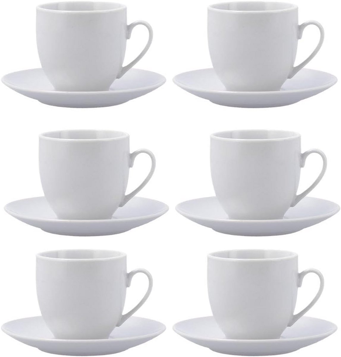 Set met 6 kopjes met schoteltje, porselein, 20 cl, wit