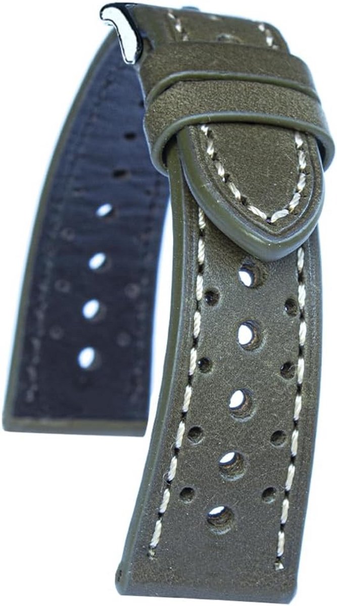 Horlogeband Echt Leder Racing Vintage Geperforeerd 18-22mm - Groen Blauw Zwart Donkerbruin Lichtbruin