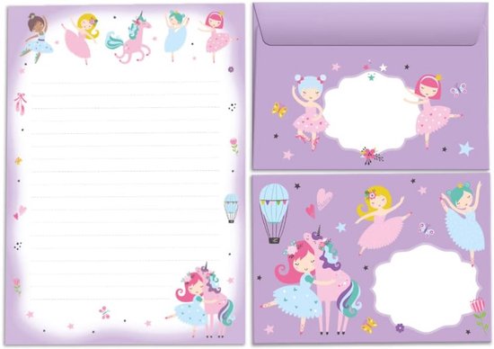 Briefpapierset, briefblok met envelop, voor meisjes, kinderen, kat, kindermotief, briefvellenblok, gelinieerd (blok A5 met 25 vellen 15 enveloppen