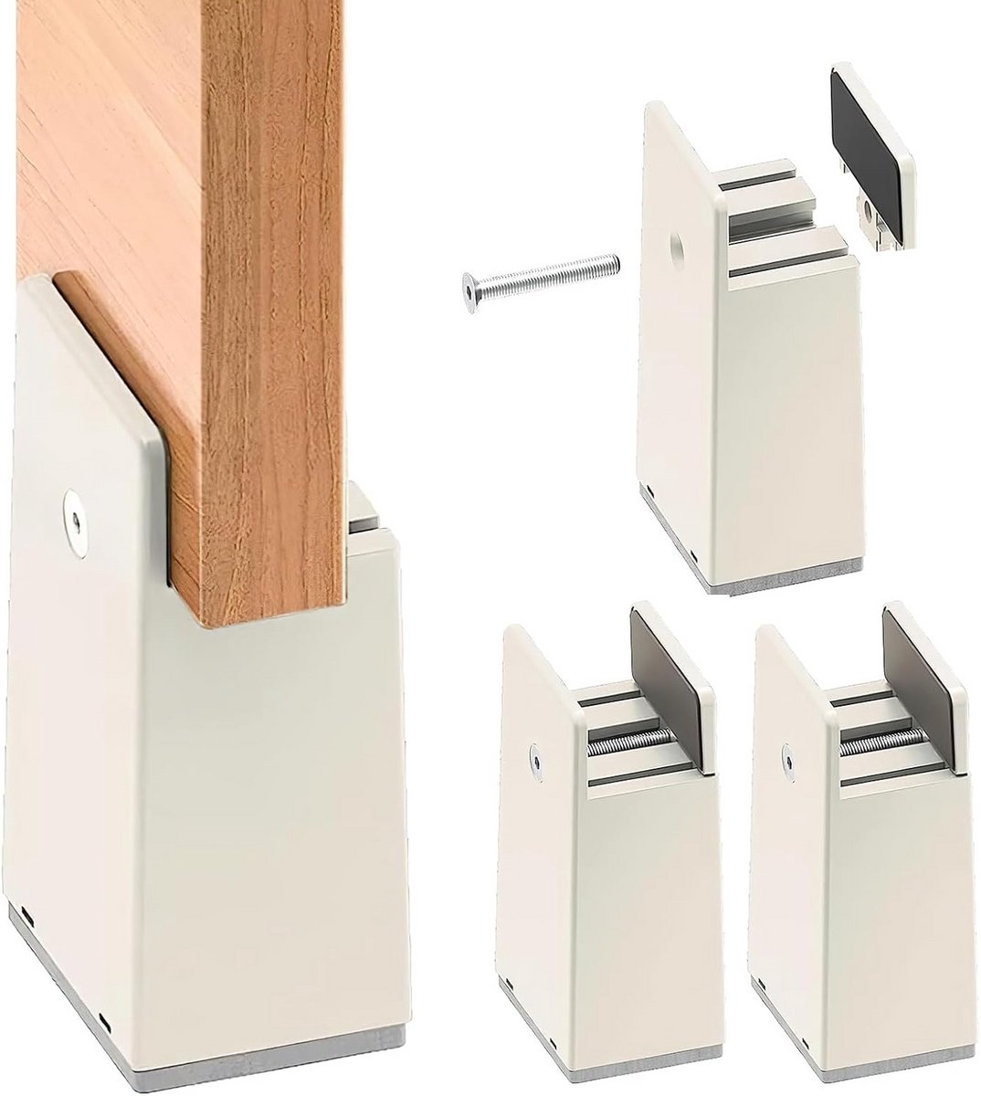 Set van 4 Meubelverhogingen – 10 cm Verstelbaar met Schroefklem voor Bank, Tafel en Bed – Geschikt voor Meubels van 10 tot 37 mm – Zwart