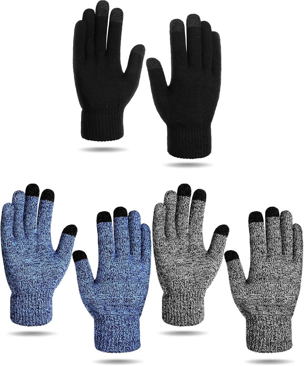 3 paar winterse touchscreen fleece handschoenen - winddicht en thermisch gevoerd - elastisch model geschikt voor dames en heren