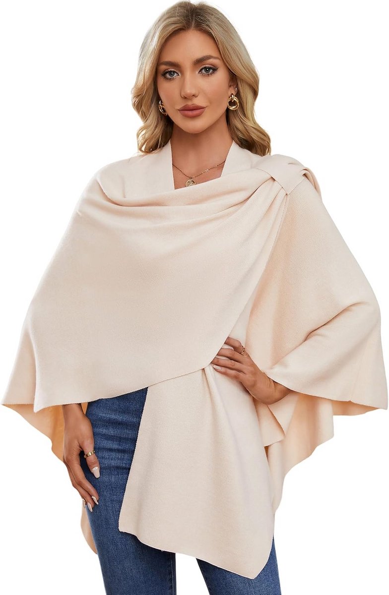 Dames Poncho Sjaal Wrap | Elegante Gebreide Cape Vest | Viscose | Kruis Front met Lus
