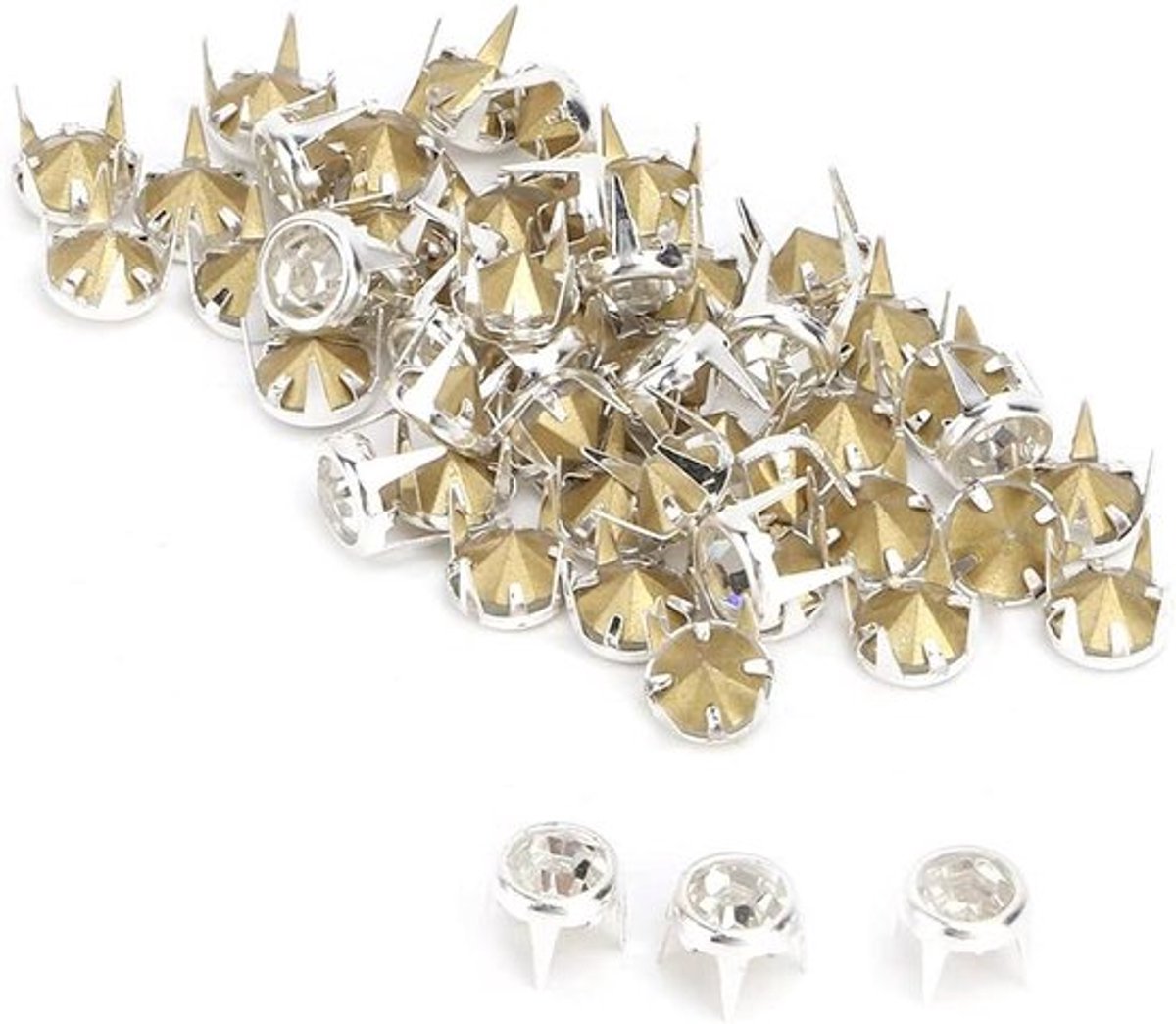 Metalen Studs met Tanden Kristallen Klinknagels Studs voor Kleding 50 Stuks 7 Mm Diy Zilveren Ronde Klauw Kristalsteentjes voor Ambachten (culet 7 mm)