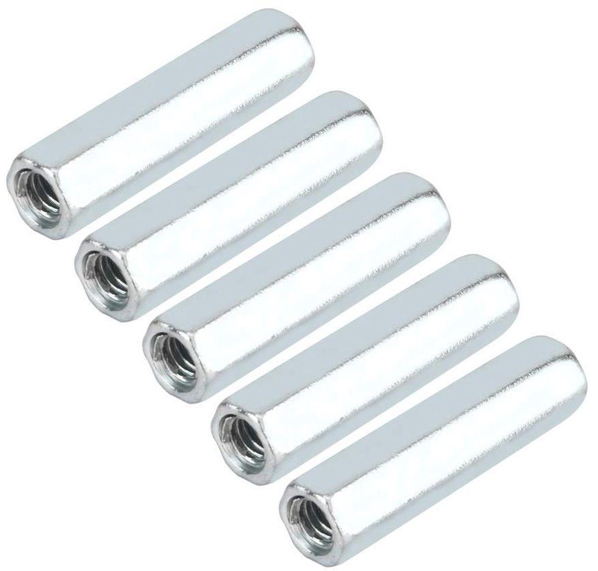 EGoods - Lange Staaf Moer Hex Koolstofstaal Noten Dubbele Pass Stud Schroef Mouw Standoff Schroefdraad - 5 stuks.