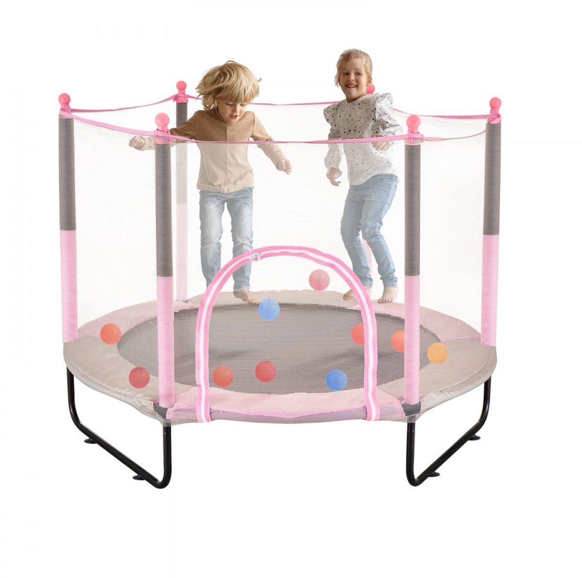Kindertrampoline - Mini Peutertrampoline - Met Veiligheidsnet - Diameter 155 cm - Basketbalring - Voor Buiten - Vanaf 3 Jaar - Roze