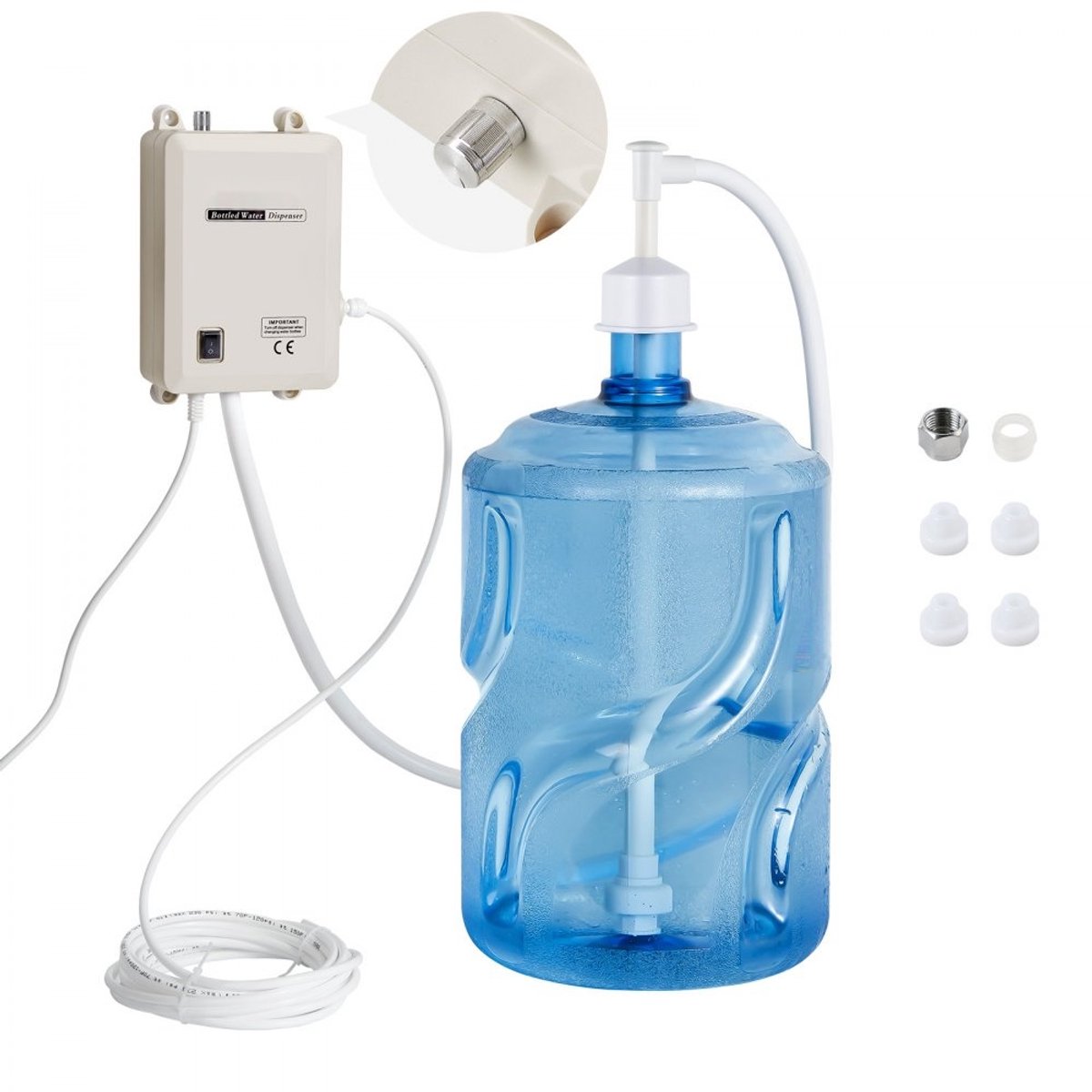 Flessenwaterpompsysteem - Elektrische waterdispenser - Voor 5 gallon (18,9 liter) flessen - Automatisch - Enkele Inlaat - Compatibel met Koffie-/Theezetapparaten en Koelkasten