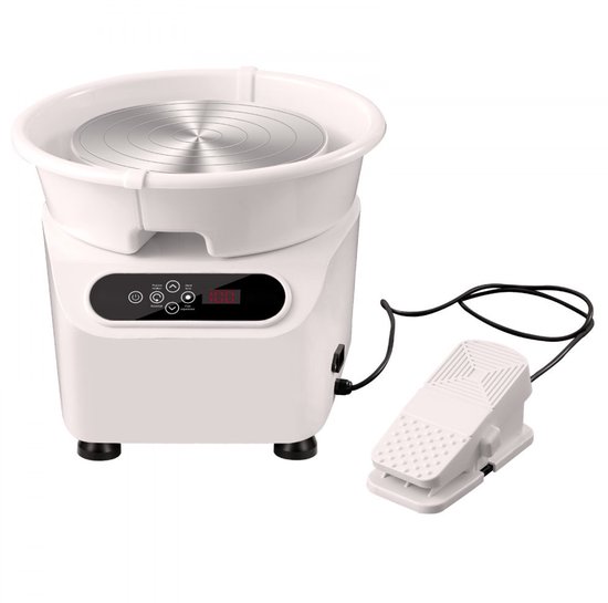 Pottenbakkersschijf - Elektrische Kleidraaischijf - 28 cm Schijf - 450 W Motor - Pedaalbediening - Directe Aandrijving - Voor Keramiek - Vormgereedschap Inbegrepen - Wit — afbeelding 4