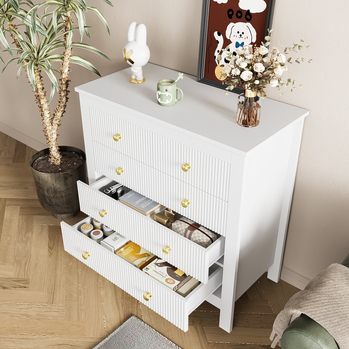 STILVORA Dressoirs 120x40x77 cm - Opbergkast Met 6 Laden - Ruim En Praktisch - Hout - Wit