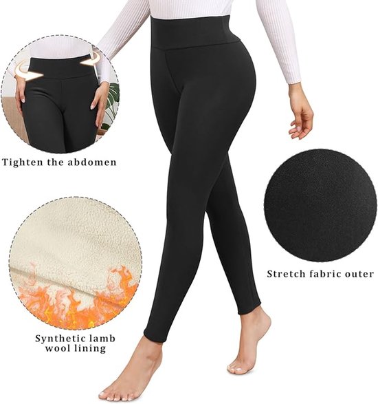 Havideto Thermische leggings voor dames, van katoen, wintergevoerde fleece leggings, warme en comfortabele legging, donkergrijs, XL-XXL