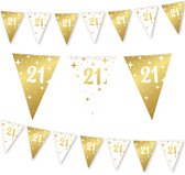 LUQ – Slinger 21 Jaar – 10m – Wit-Goud – Luxe Vlaggenlijn Verjaardag Feest Versiering – Birthday Party Décor – Glam Up