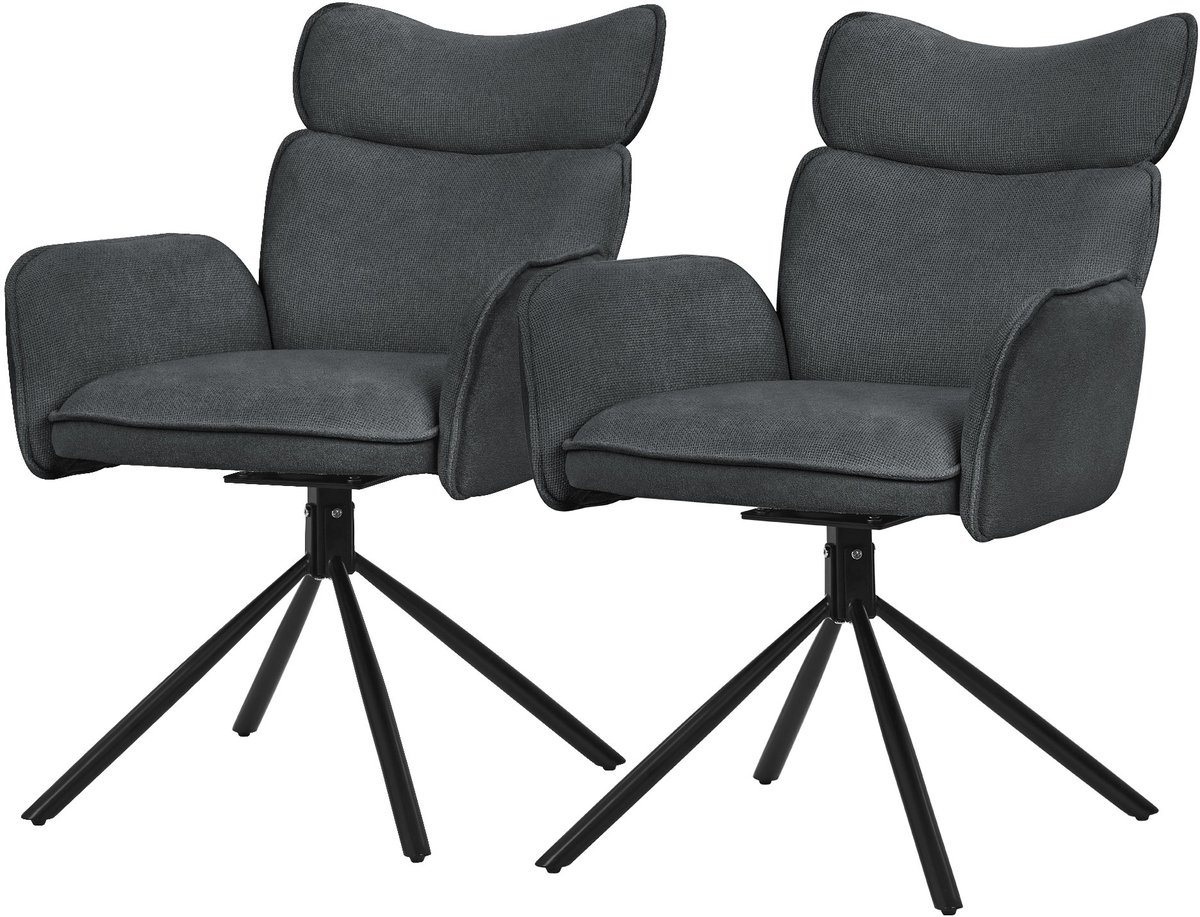 Eetkamerstoel set van 2 draaibaar antraciet met rugleuning en armleuning tot 120 kg ML design