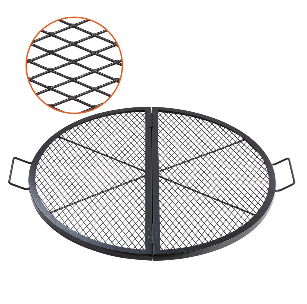 Kampvuur & vuurkorf BBQ grillrooster - Opvouwbaar rond - Diameter 91 cm - Robuust staal - X-patroon met versterkte draden - Met handvat - Draagbaar - Zwart