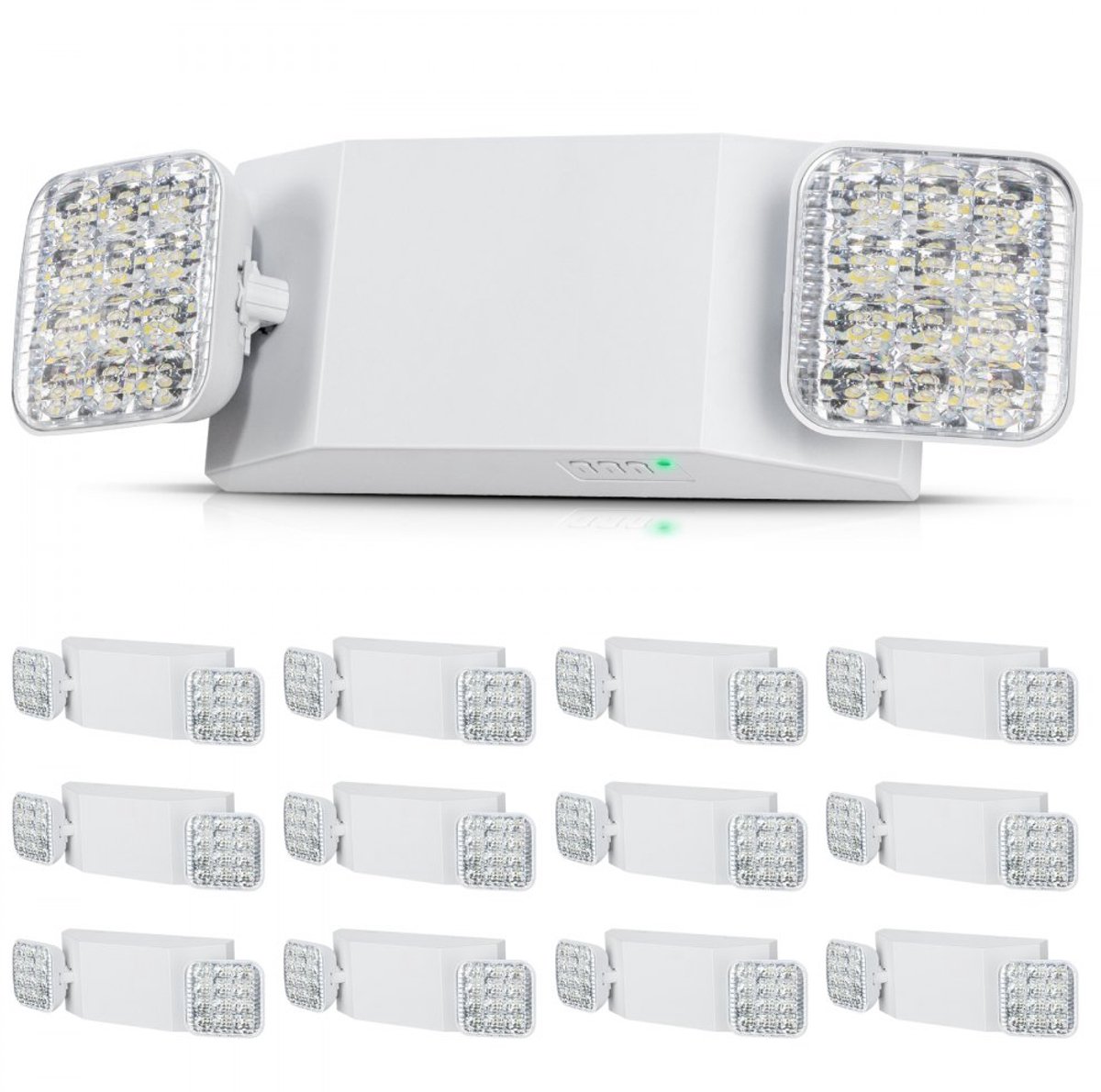 Noodverlichting LED - Noodlampen Set van 12 - Vermogen 3 W - Back-upbatterij 180 min - Verstelbare Vierkante Dubbele Kop - Plafond of Muurmontage - Wit