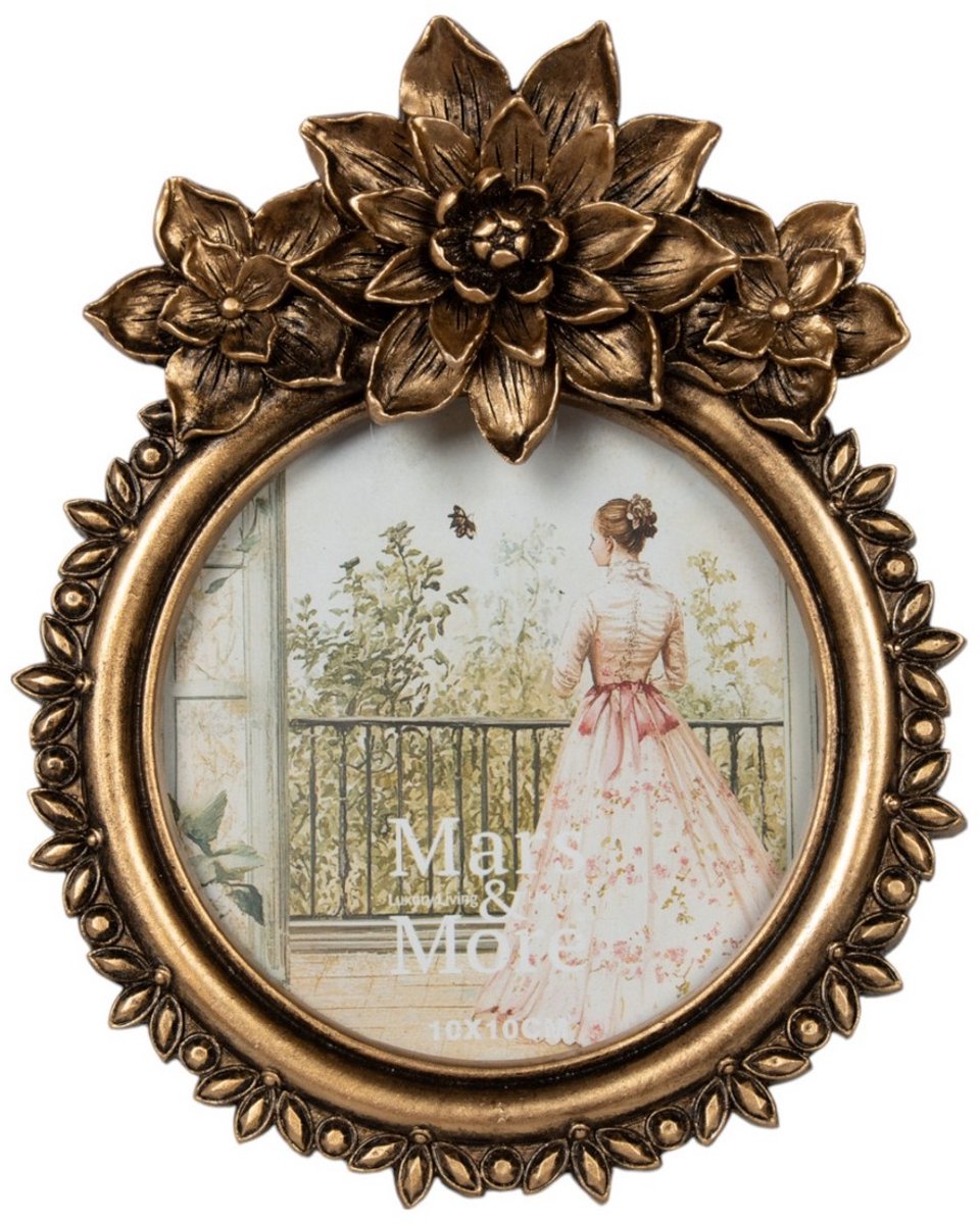 Mars & More Fotolijst rond bloem resin goud 14x2,7x17cm