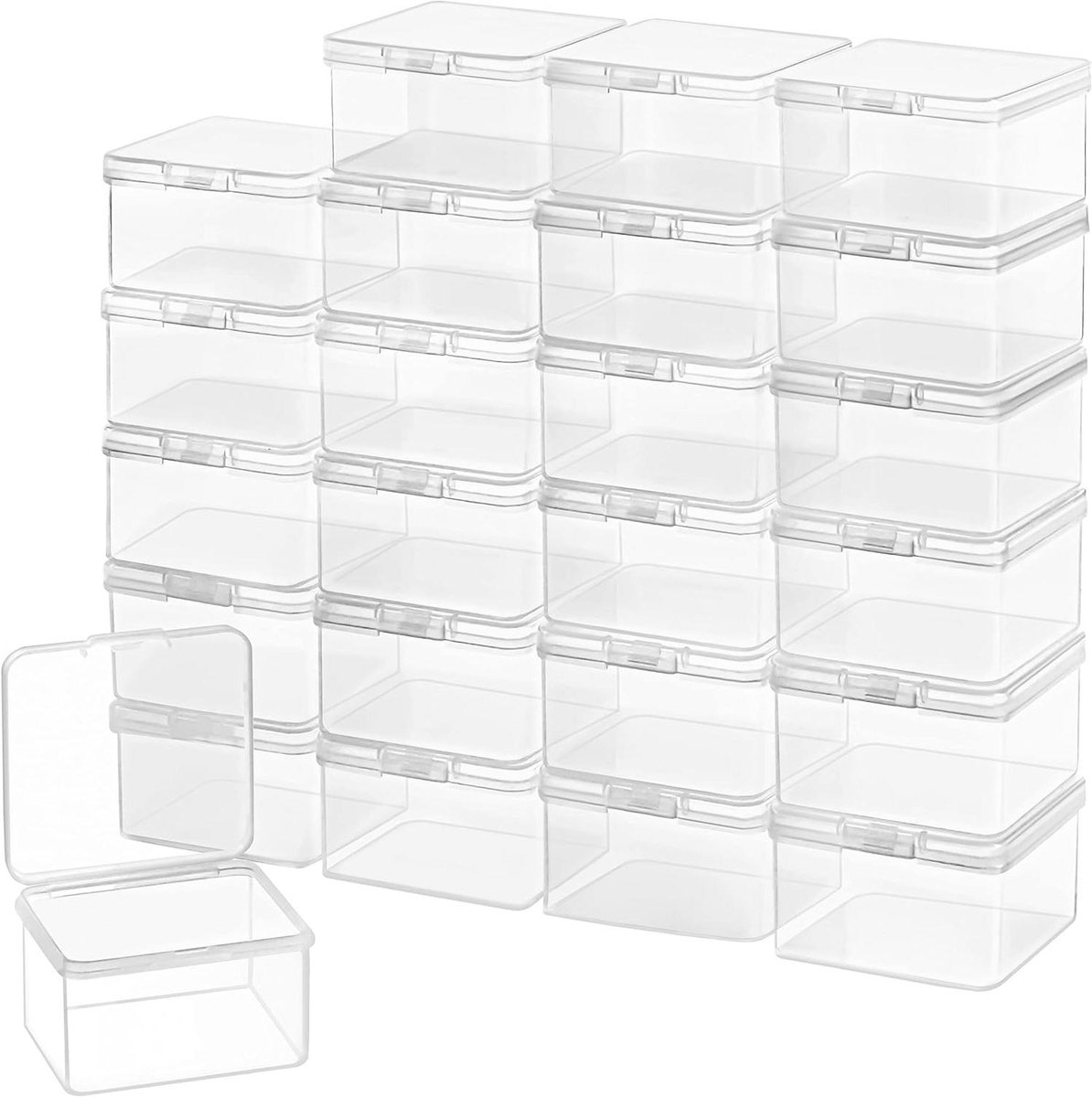 EGoods - Doorzichtige Plastic Opbergdoosbakjes met Scharnierend Deksel (24 Stuks) - Kleine Mini Vierkante Bakjes voor Pillen, Kralen, Sieraden, Knutselspullen