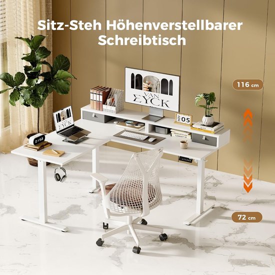 L-vormig Elektrisch Zit-Sta Bureau met Laden 160x140 cm – In ... - Bol