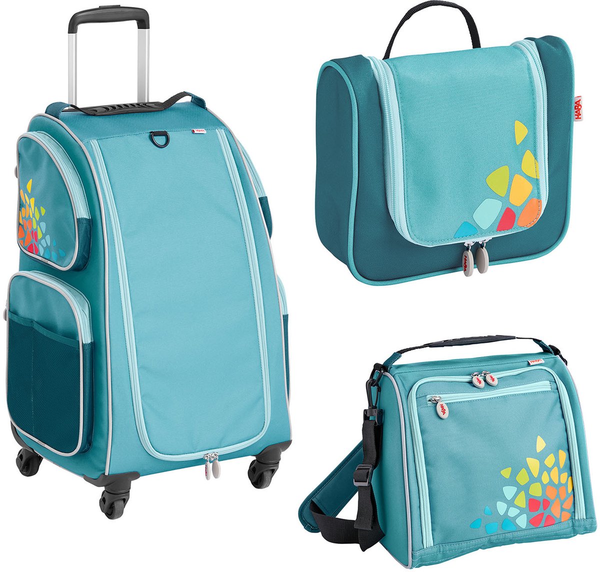 HABA Kinderkoffer Schranktrolley 4 Rollen, Trolleytasche und Kulturbeutel